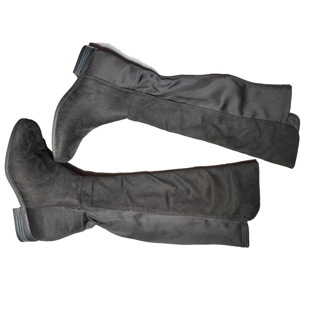 Womens Black Knee High Boots Size 8 Stretch Riding Boots Low Heel